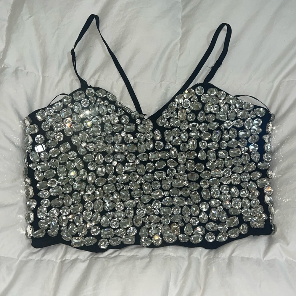 Akira rhinestone gem corset top M